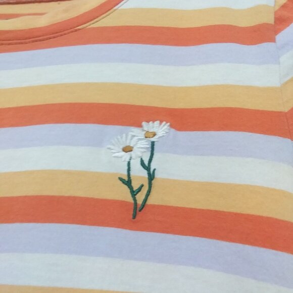 Madewell Tee Shirt Orange Stripe Embroidered Daisy Short Sleeve Womens Small - Picture 3 of 8